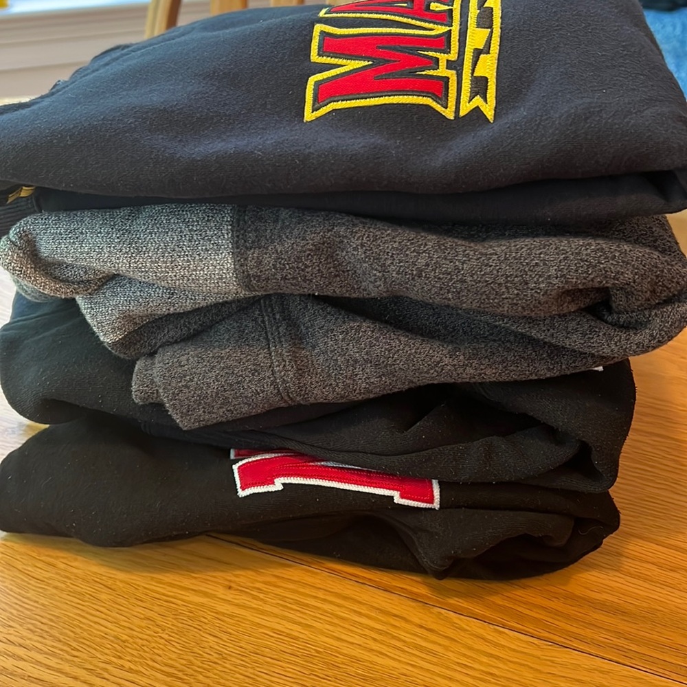 4 Univ of Maryland sweatshirts.  Men’s size Small. Great shape.